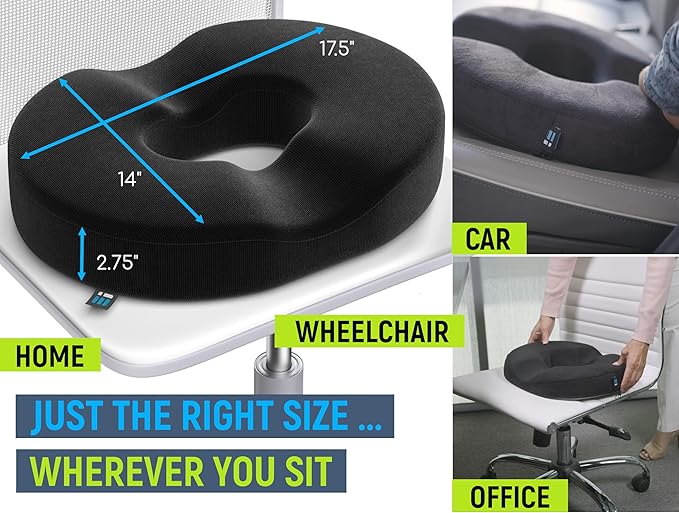 PT ENDORSED Donut Pillow for Tailbone Pain Relief - Hemorrhoid Pillow for Sitting, Orthopedic Donut Seat Cushion for Pressure Relief, Post Surgery, Postpartum Pregnancy, Lifting Cushions for Coccyx