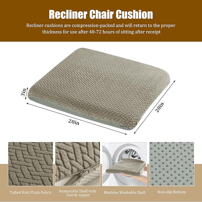 HOMBYS Tufted Furry Recliner Seat Cushion for Elderly Foam Curved Edge Large Square Seat Cushion for Recliner Chair, Floor Pillow, Office Chair, Car, No Pressure on Thighs(Coffee)