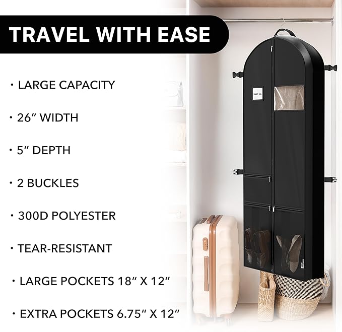 Simple Houseware 65'' Travel Garment Bag with Pockets for Suits, Dresses, Coats, Tuxedos, Heavy Duty 300D Polyester