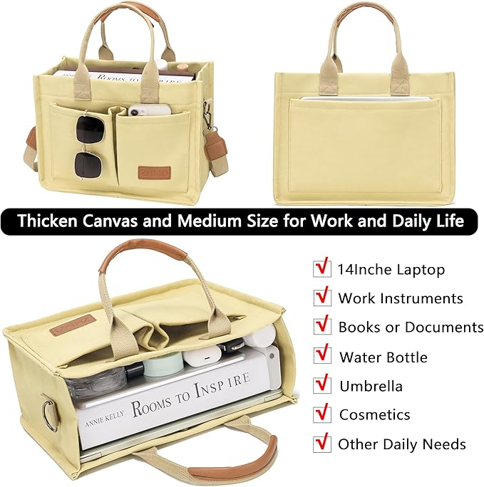 ZHMO Canvas Tote Bag for Women,Women's Bags Crossbody Bags Work Laptop Tote Bag Large Handbags Purse for Travel Nurse Teacher