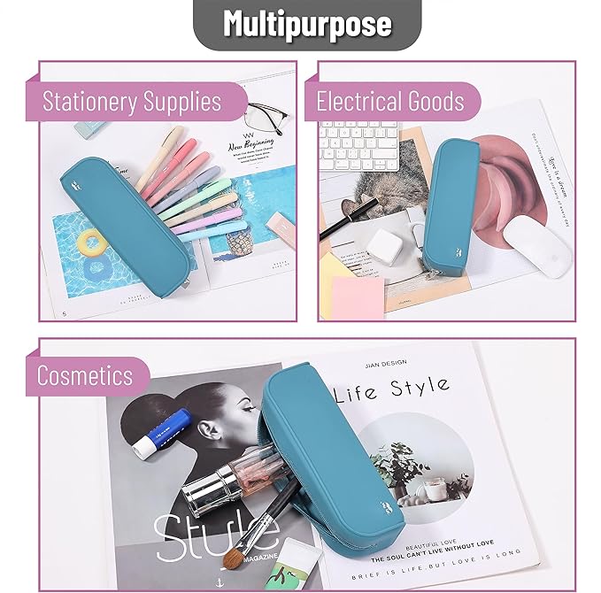 Mr. Pen Silicone Pencil Pouch, Teal Pencil Case, Aesthetic Pencil Bag for Women, Makeup Pouch