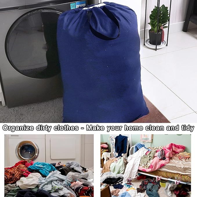 Heavy Duty Laundry Bag with Drawstring and Handle, Extra Large Travel Dirty Clothes Bag for Laundromat and Household, Durable Rip-Stop Laundry Hamper Liner, 28 x 40 Inch by SANFERGE, Royal Blue