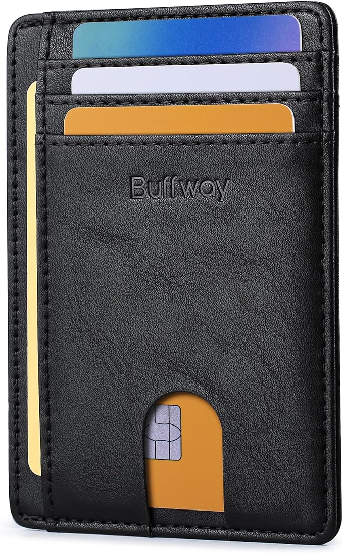 Buffway Slim Minimalist Front Pocket RFID Blocking Leather Wallets for Men and Women - Slate Black | Slim, Minimalist, Front Pocket, RFID Blocking