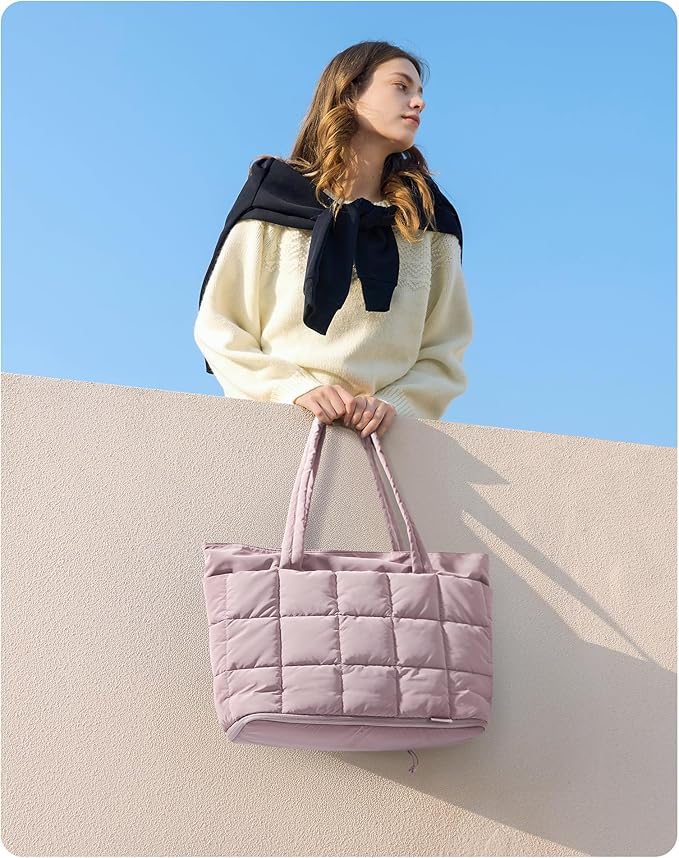 BAGSMART Expandable Tote Bag for Women, Puffer Work Tote Handbag, Quilted Carry On Bag for Travel Gym