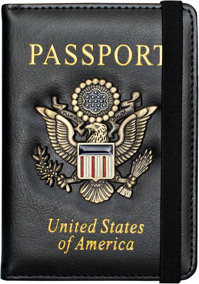 Passport Holder and Card Slot Combo RFID Blocking Leather Travel Passport Wallet for Men and Women US Passport Cover, Black