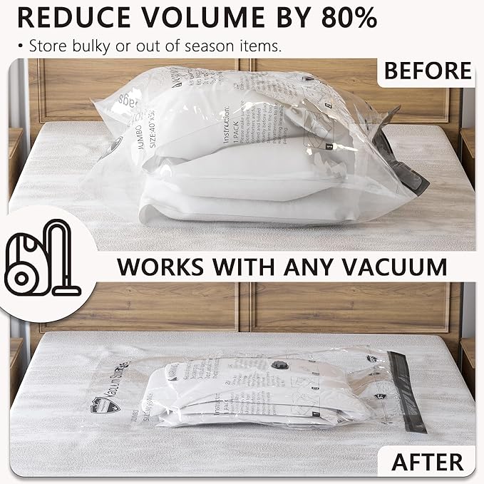 Vacuum Storage Bags, Compression Packing Space Saver Seal Bags for Clothing Bedding Comforters Blankets Pillows, 14 Medium