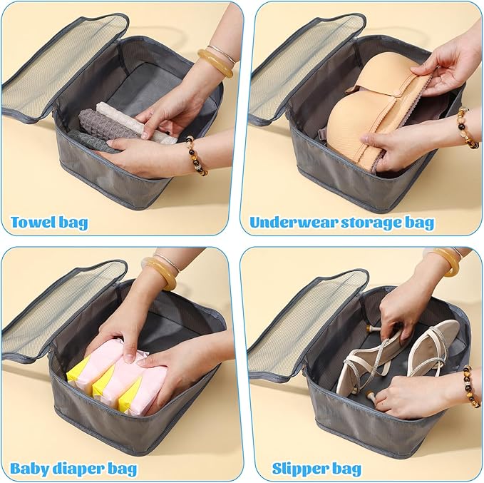 6 Pcs Packing Cubes, Mesh Travel Organizers, Foldable Laundry Bags, Water Resistant Clothing Storage for Travel, Camping, Backpacking