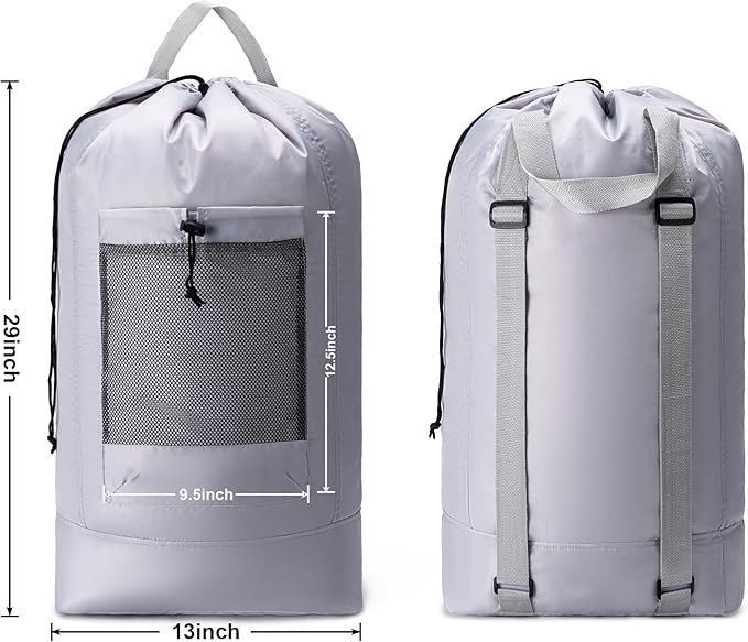 Backpack Laundry Bag,Large Travel Laundry Bags with Shoulder Straps and Mesh Pockets,Laundry Backpack with Drawstring Closure for College,Trave,Dorm, Apartment,Laundromat (Grey)