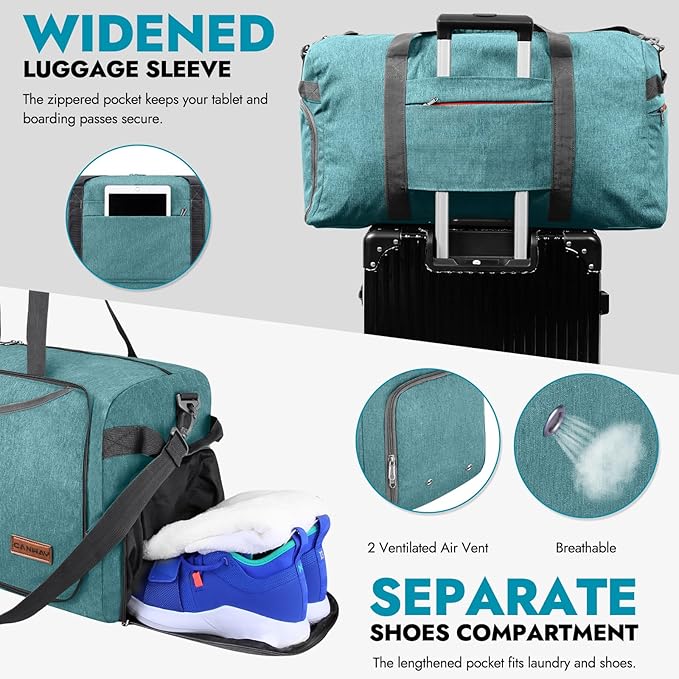 Canway 115L Travel Duffel Bag, Foldable Weekender Bag with Shoes Compartment for Men Women Water-proof & Tear Resistant