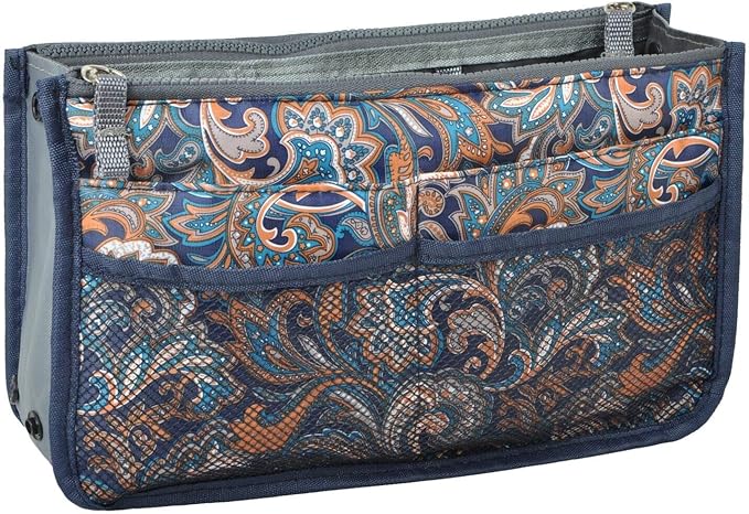 Vercord Purse Organizer Insert for Handbags Bag Organizers Inside Tote Pocketbook Women Nurse Nylon 13 Pockets Splash Wave Medium