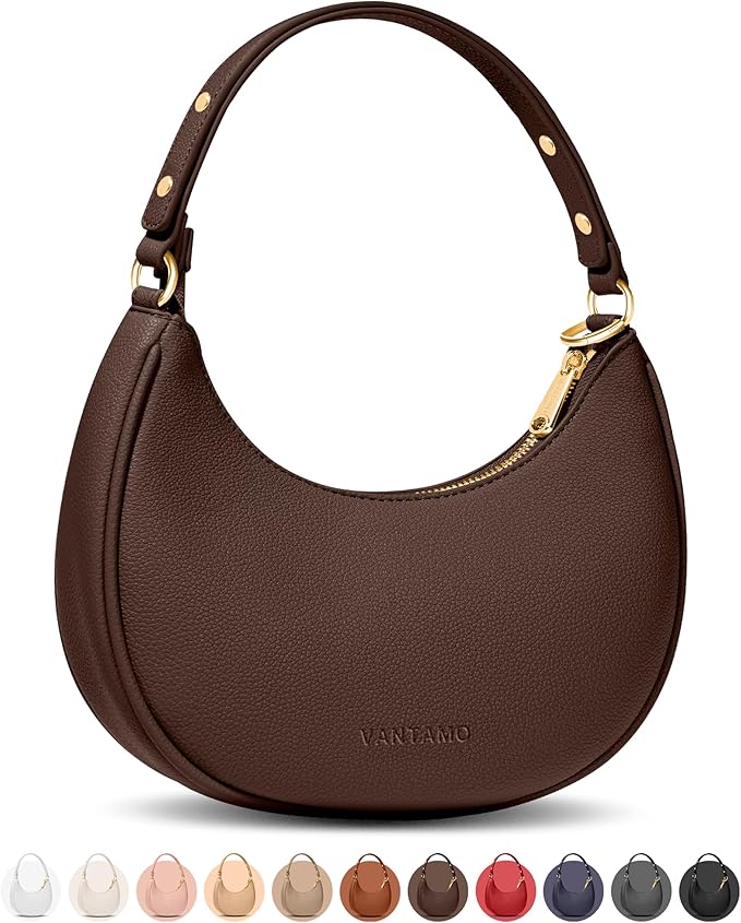 Vantamo Crescent Bags For Women with RFID Protection, Half Moon Clutch Purses for Women with Anti-Theft Clip for Extra Safety