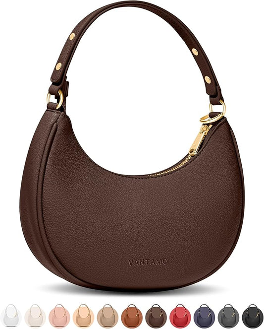 Vantamo Crescent Bags For Women with RFID Protection, Half Moon Clutch Purses for Women with Anti-Theft Clip for Extra Safety