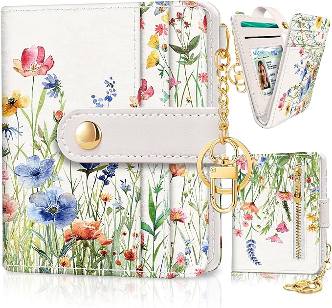 Jogjam Floral Flowers Rfid Ladies Wallet, Small Slim Thin Compact Credit Card Women Wallet, PU Leather Bifold Cash Zipper Coin Pocket ID Window for Female
