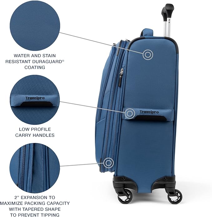 Travelpro Maxlite 5 Softside Expandable Luggage with 4 Spinner Wheels, Lightweight Suitcase, Men and Women, Ensign Blue, Carry-on 21-Inch