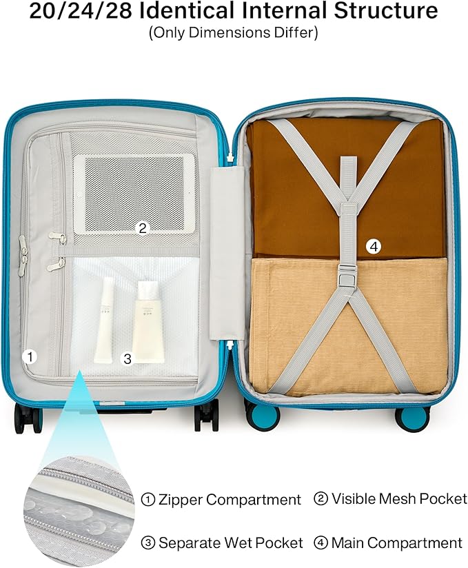 Hanke Expandable Carry On Luggage 22x14x9 Airline Approved, 20 Inch Hard Shell Suitcases with Wheels, Lightweight Travel Luggage Carry On Suitcase for Woman & Men with Tsa Lock(Caribbean Blue)