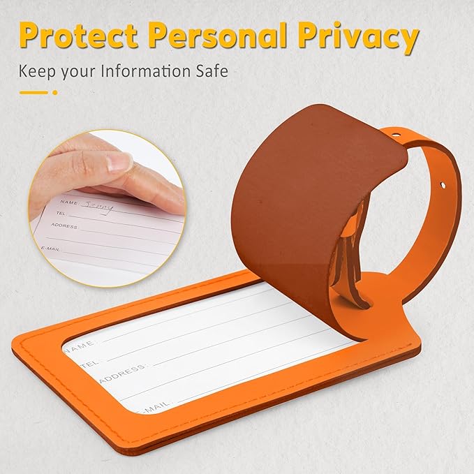 Travelambo 30 Pack Luggage Tags for Suitcases Privacy Protection Bag Tags Faux Leather Travel Accessories Essential, Hot Orange