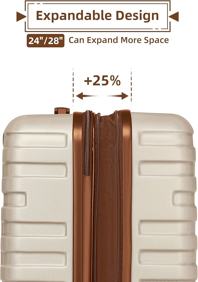 Cream 6 Piece Luggage Set Hard Shell - Expandable Suitcases with Spinner Wheels and Duffel Bags for Family Travel, Durable Carry On Luggage Sets with Lock for Women and Men