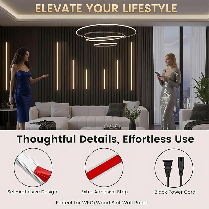 9-Lights LED Recessed Lighting Wall Panel Lights,Self-Adhesive Wood Slat Wall Panel Strip Light,4000K Touchable Switch Dimmable LED Aluminum Channel lamp,Under Cabinet Light(39in+31.5in+23.6in)