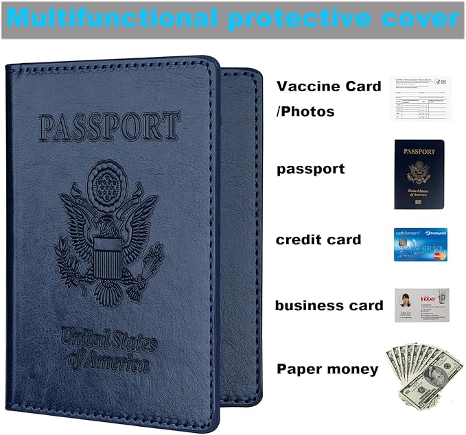 Herain Passport Holder 2Pcs, Passport Cover Wallet Case for Women Men Family, Passports Book Holders Travel Must Haves Cruise Ship Essentials (Dark Blue & Wine red)