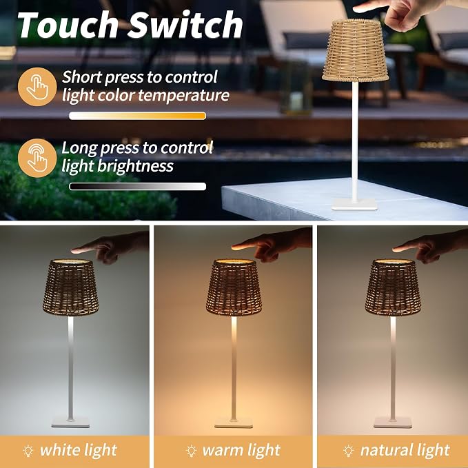 Mr. White Outdoor Waterproof Cordless Wireless Rechargeable Portable Top Touch Battery Operated Powered LED Table Lamp Desk Lamp Lights for Restaurant Kitchen Patio Dinner Dining (Green)