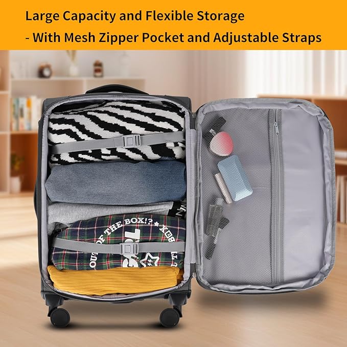 3-Piece Softside Expandable Luggage Set with Front Open Pocket, Lightweight and Durable Oxford Fabric Suitcase Set with TSA Lock (Gray, 20in/24in/28in)