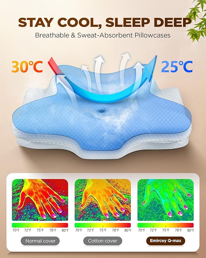 Sleep Doctor Approved Cervical Neck Pillow Sleeping, Ergonomic Contour Side Sleeper Pillows Adults, Cooling Orthopedic Pillow Pain Relief Support, Memory Foam Back Stomach Sleepers Navy Blue