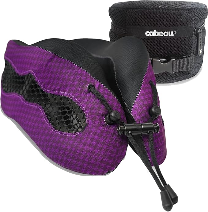 Cabeau Evolution Cool Long Haul Flight Cooling Travel Neck Pillow with Supportive Memory Foam, Airflow Vents, Compact Carrying Case, Purple