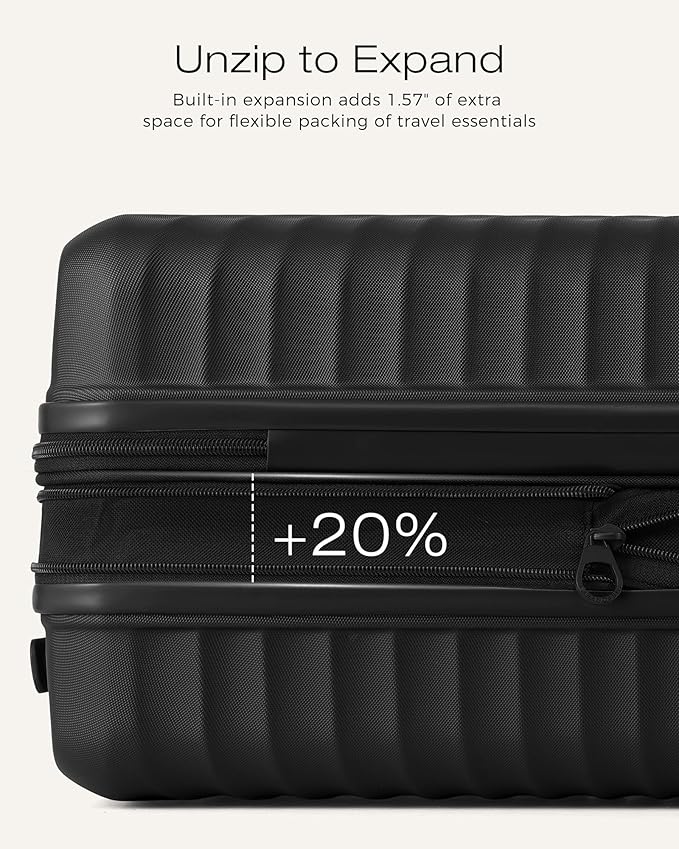 Coolife Luggage Suitcases Hardside Lightweight: Durable PC Expandable Travel 3 Piece Set with Dual Spinner Wheels & TSA Lock, 20/24/28 (20" Expandable) (Black, 3-Piece Set (20/24/28))