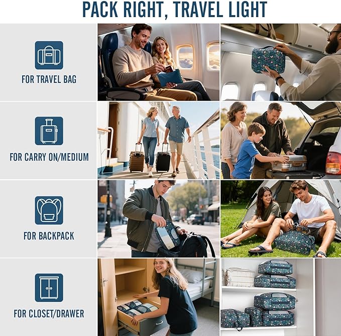 Veken 10 Set Packing Cubes for Travel Essential, Suitcase Organizer Bags in 4 Sizes, Carry-On Luggage Accessories with Large Laundry & Hanging Toiletry Bag, Must-Have for Airplane, Road Trip & Camping