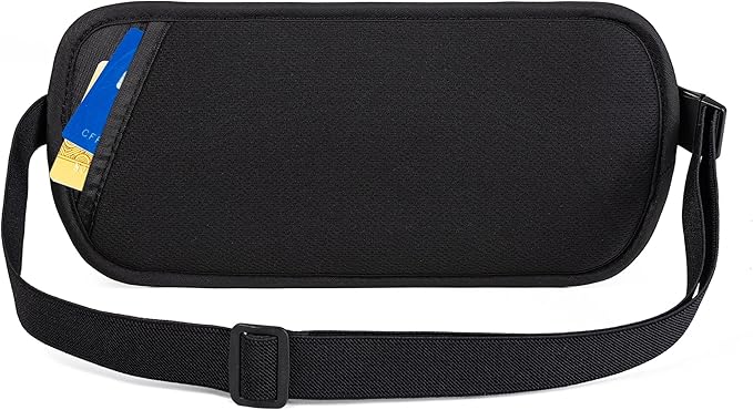 RFID Blocking Money Belt - Passport Holder & Travel Wallet, Slim Hidden Fanny Packs for Women Men - Black