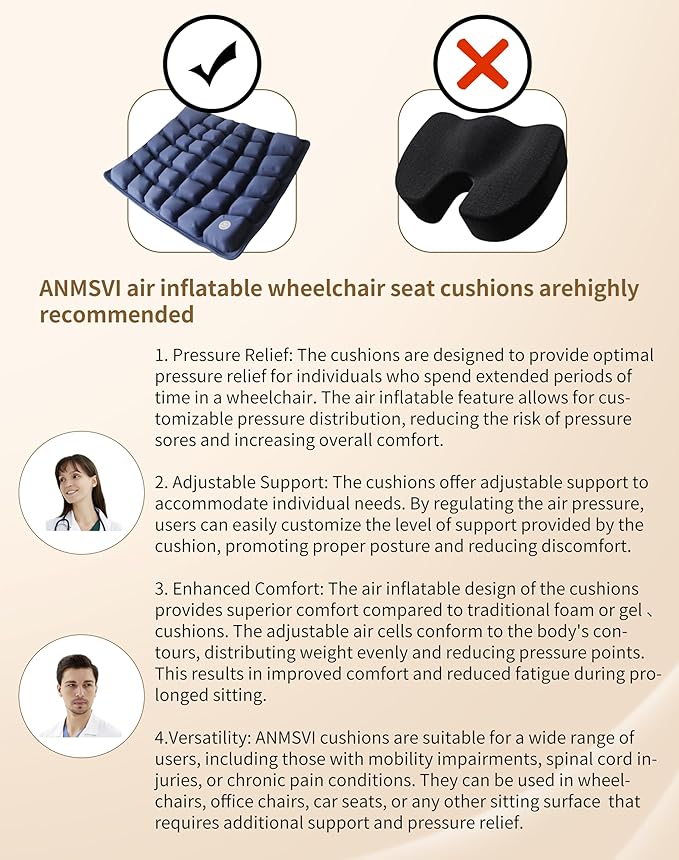 Air Inflatable Travel Seat Cushion with Built-in Pump & Carry Bag– Portable & Adjustable for Airplane, Car, Office – Coccyx, Sciatica & Tailbone Pain Relief (Blue)