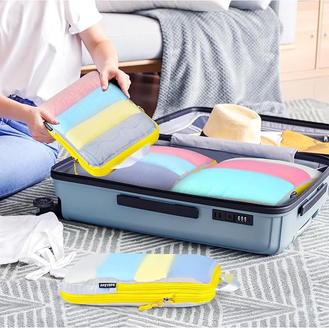 Lightweight Compression Packing Cubes for Suitcases, Compressible Expandable Travel Packing Organizer with Clear Toiletries and Backpack Bag, Travel Essentials for Carry on Luggage 7 Set