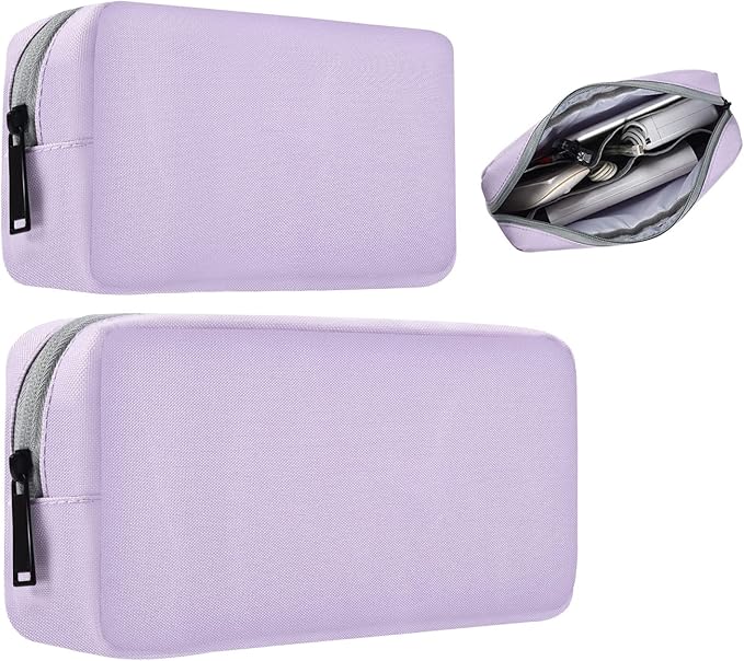 Universal Electronics Accessories Bag Pouch, 2-Pack Portable Soft Carrying Case Bag Wire Cable Organizer for Hard Drive, Power Adapter, Laptop Mouse, Cosmetics Kit, Cell Phone, Small+Big-Purple