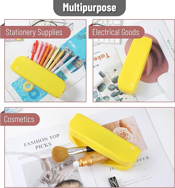 Mr. Pen- Silicone Pencil Case Pouch, Yellow, Aesthetic Multipurpose Design, Aesthetic Pencil Case Small, Silicone Makeup Bag