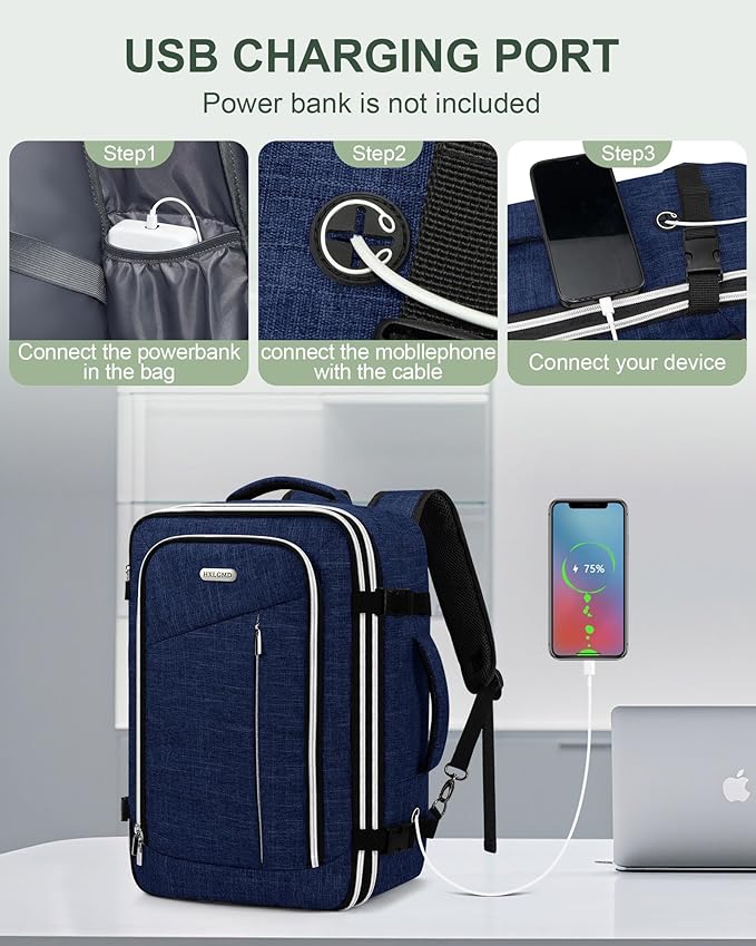 Travel Carry On 17.5" Laptop Expandable Backpack for Men Women, Personal Item Bag Waterproof Airline Approved with USB Charging Hole 3 Packing Cubes, Large Weekender Daypack Business Luggage Suitcase