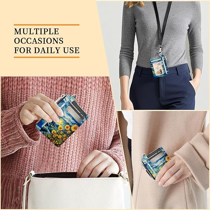 Hancynir Slim Wallet Women Credit Card Holder Sunflowers RFID Small Mini Card Case Front Pocket PU Leather Thin Travel Zipper Coin Cash ID Window Ladies Female Wallet Gifts