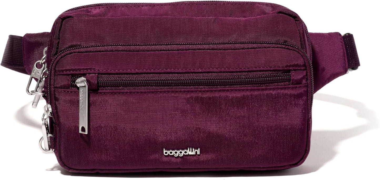 Baggallini Securtex Anti-theft Belt Bag 8.8"x5.5" Crossbody Fanny Pack for Women RFID Wallet Locking Zipper Travel Purse
