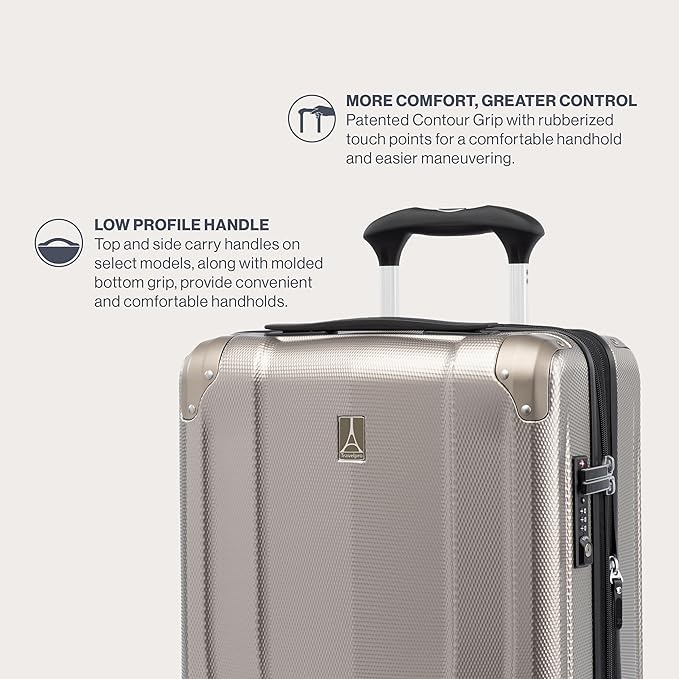 Travelpro Pathways 3 Hardside Expandable Luggage, 8 Spinner Wheels, Lightweight Hard Shell Suitcase 3 Piece Set (21/25/28), Champagne