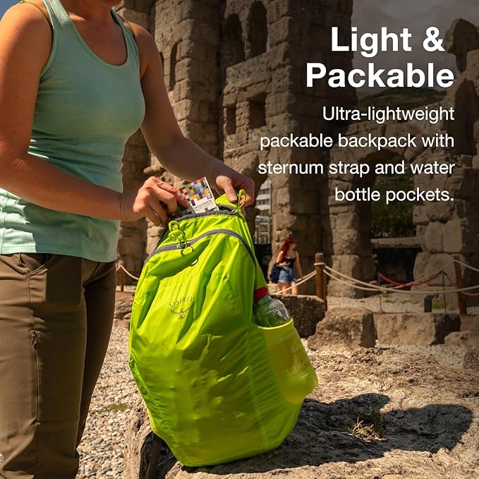 Osprey Ultralight Collapsible Stuff Pack - Lightweight, Packable Travel Backpack — Extra Bag For Travel and Every Day — 18 L Capacity Daypack to Expand Luggage, Tundra Green | Ultralight, Stuff Pack