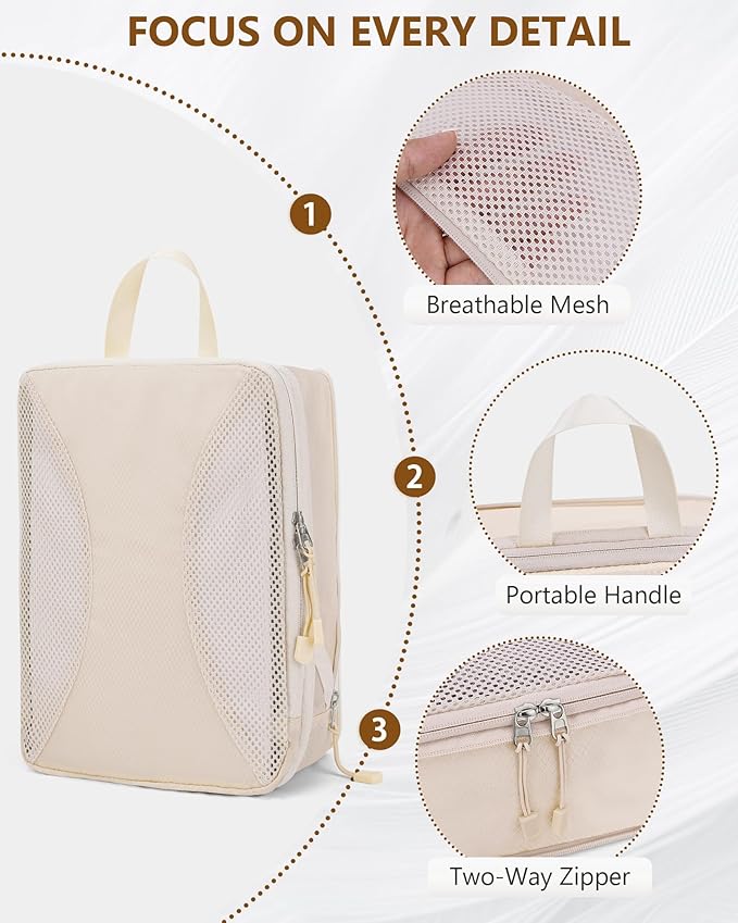 Compression Packing Cubes 10 Sets, Packing Organizers, Extensible Suitcase Organiser Bags, Travel Organizer Cubes for Travel Essentials Beige