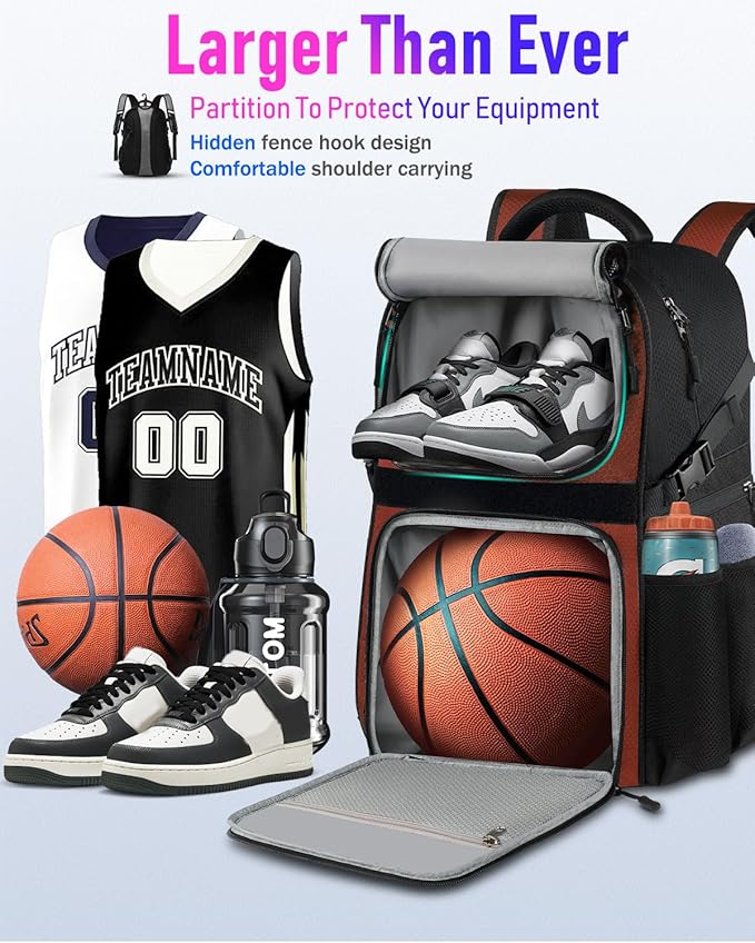 Basketball Bag Backpack with Ball Holder Shoes Compartment, Large Basketball Accessories Sports Bag