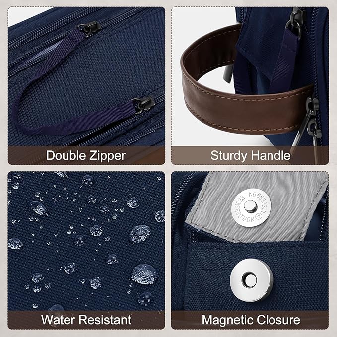 Wedama Toiletry Bag for Men, Medium Hanging Travel Toiletry Bag, Extra Electronic Organizer Bag Waterproof Shaving Bag for Toiletries with PU Handle for Travel Business Trips Swim Camping, Blue