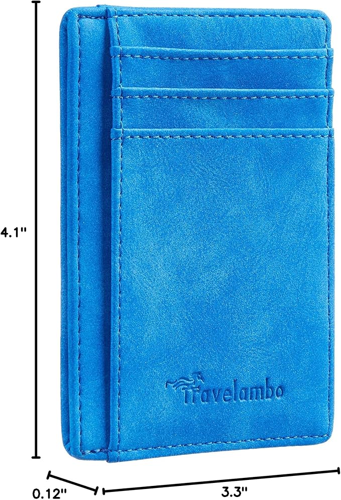 Travelambo Slim Wallet Front Pocket Minimalist Leather RFID Blocking Medium Size