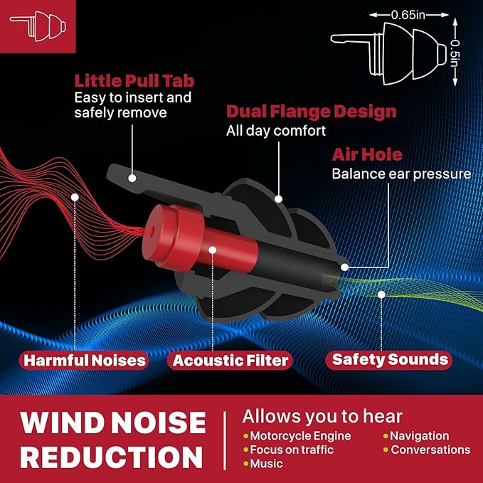 Motorcycle Ear Plugs 2Pairs, Wind Noise Reduction Audible Filter Moto Hearing Protection, 100X Reusable Comfy Earplugs for Riding, Motorbike, Motorsports, Touring, Racing, Commuting, Shooting