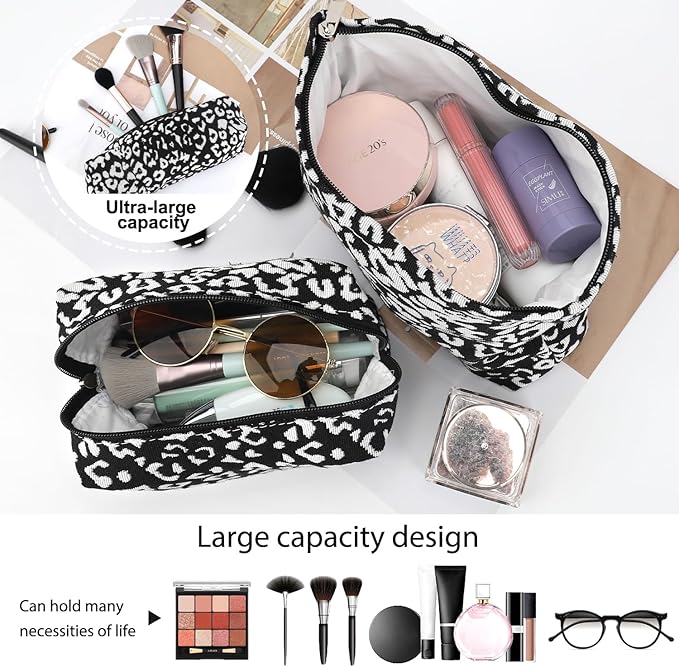 EIMMBD Makeup Bag 3 Pieces Large Capacity Cosmetic Bags Travel Toiletry Bag Organizer Cute Makeup Pouch Storage for Women(Black White)