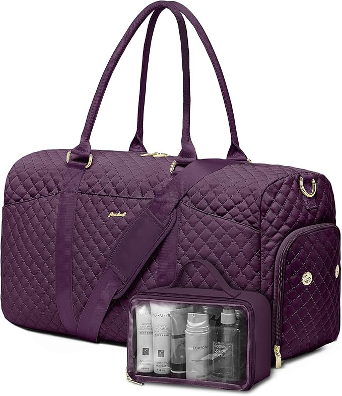 Women Weekender Travel Duffle Bag: Travel Duffel Overnight Bags with Shoe Compartment Large Carry on Tote with Toiletry Bag Weekend Traveling Yoga Gym Hospital Bag for Women with Wet Pocket Purple