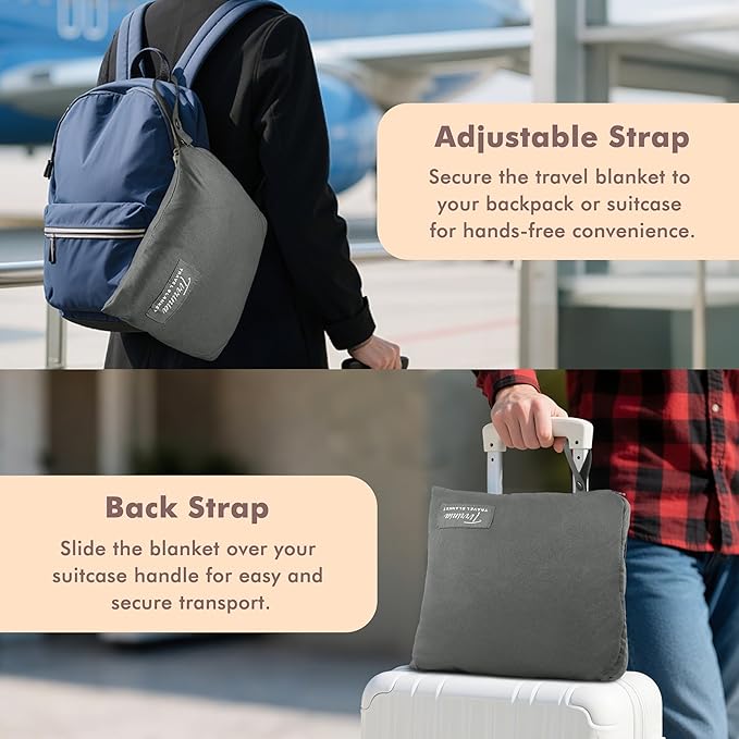 Tirrinia Travel Blanket Airplane Office Poncho 4 in 1 Premium Cozy Fleece Portable Poncho Blankets with Built-in Bag, Pocket