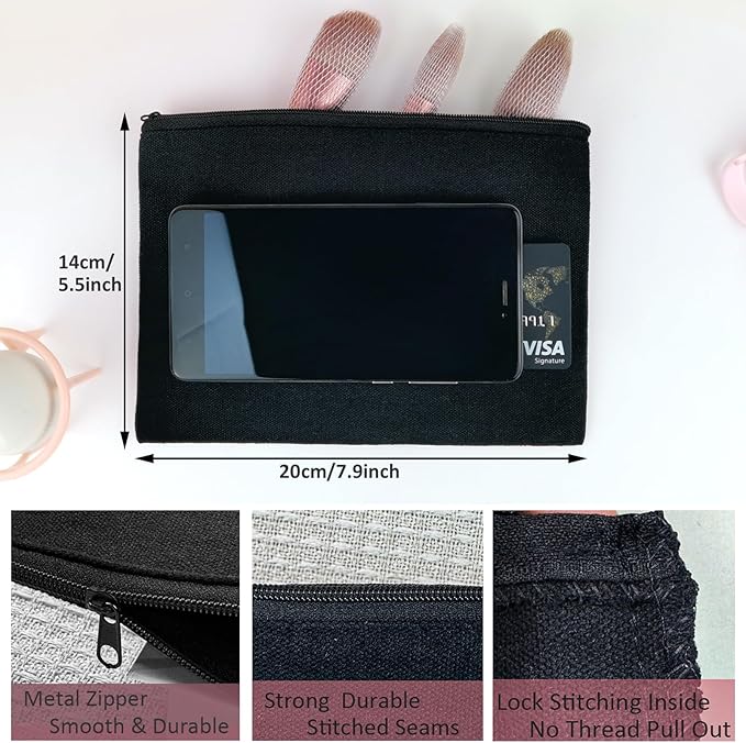 Koolmox Canvas Pouch with Zipper Bulk, 40 pcs 7.9x5.5'' Cosmetic Bag Multipurpose Makeup Pouches with Zipper Canvas Bag Large Travel Toiletry Pouch DIY Craft Purse, Black Bags Black Zip