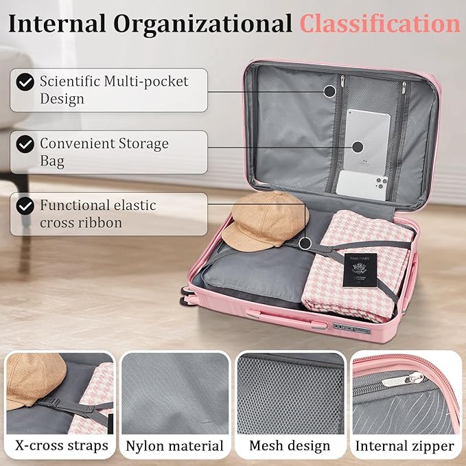 6 Piece Luggage Set PP Hardshell, Expandable Suitcase Set with Spinner Wheels (20/24/28), Includes 14" Cosmetic Case, Travel Duffel & Toiletry Bag, Lightweight TSA Lock Nested Set (Pink)