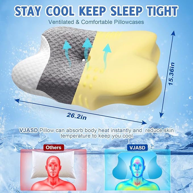 Cervical Neck Pillows for Side Sleeper - Memory Foam Neck Pillows for Pain Relief Contour Ergonomic Neck Support - Adjustable Orthopedic Bed Pillows with Breathable Pillowcase Queen Size